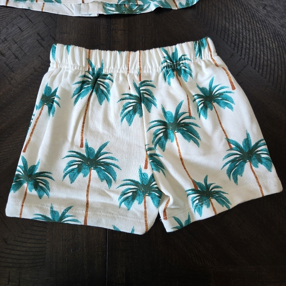 Palm Tree Print Shirt & Shorts Set NWT Vacation Beach Travel Size 4T Kids Boys - Picture 8 of 11